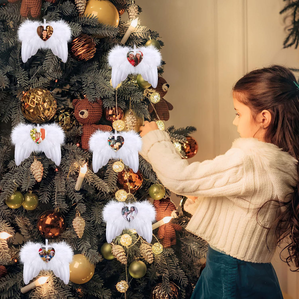 Personalized Christmas Ornaments 2025, Angel Wings Custom Photo Text Hanging Ornament Customized