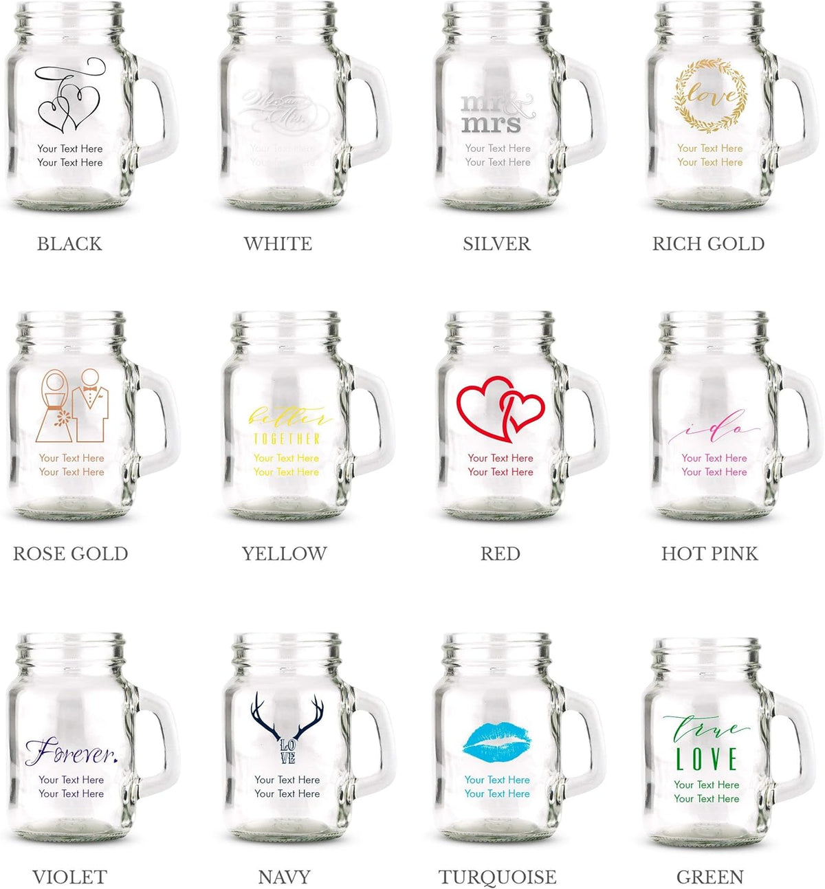 WEDDINGSTAR Personalized 4oz Mini Mason Jar Shot Glass Customizable Full Color Print - 60 pack