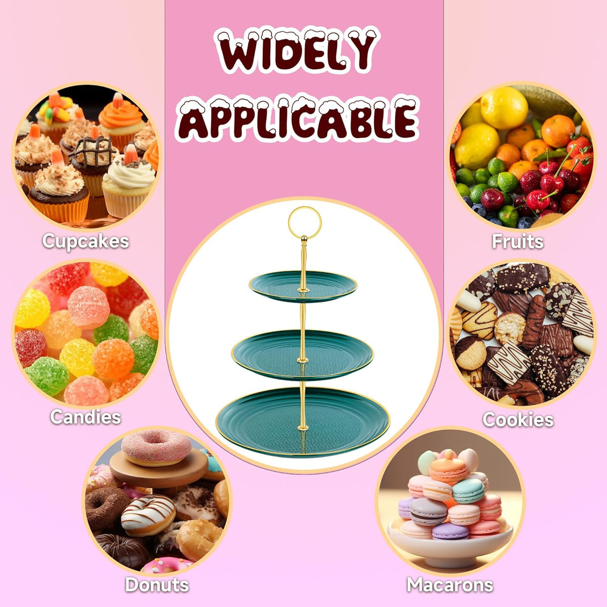 PinCute Cupcake Stand Holder - 3 Tier Cup Cake Dessert Stands, Plastic Tiered Serving Tray&Metal