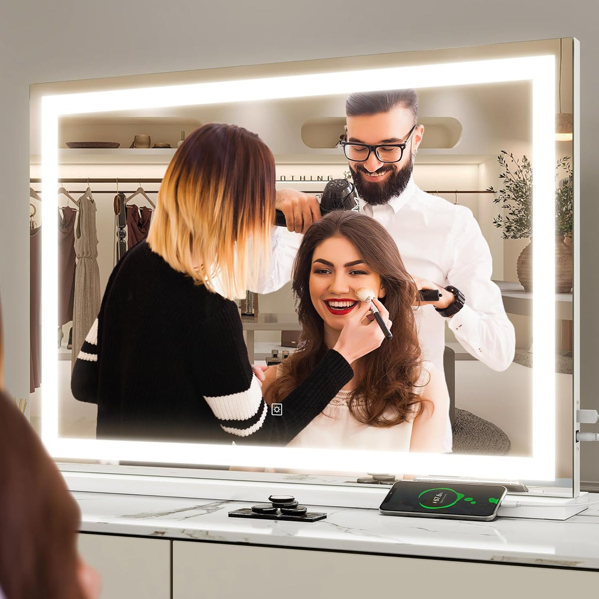 Vanity Mirror with Lights, 32" x 22" Large Lighted Vanity Mirror with Dimmable 3 Modes, LED Makeup
