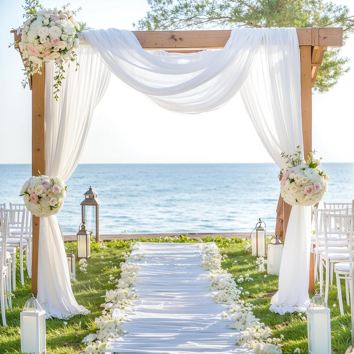 Wedding Arch Draping Fabric,2 Panel 28" x 19Ft White Arch Drapery Sheer Backdrop Curtain for