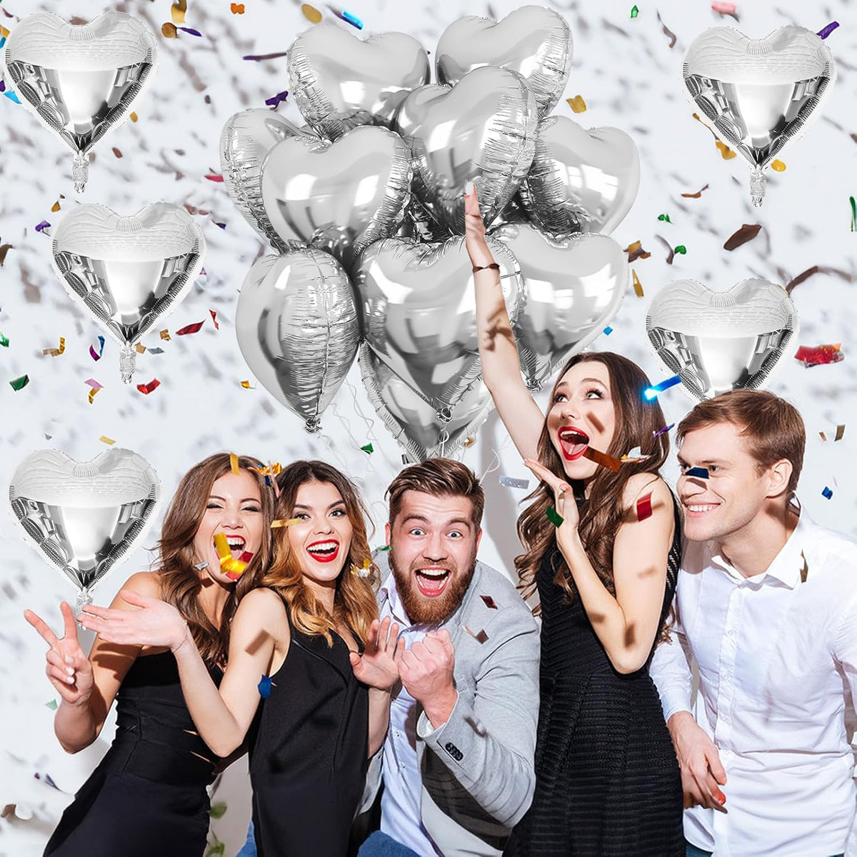 Silver Heart Foil Balloons, 10PCS 18Inch Mylar Balloons for Birthday, Valentine, Wedding, Baby