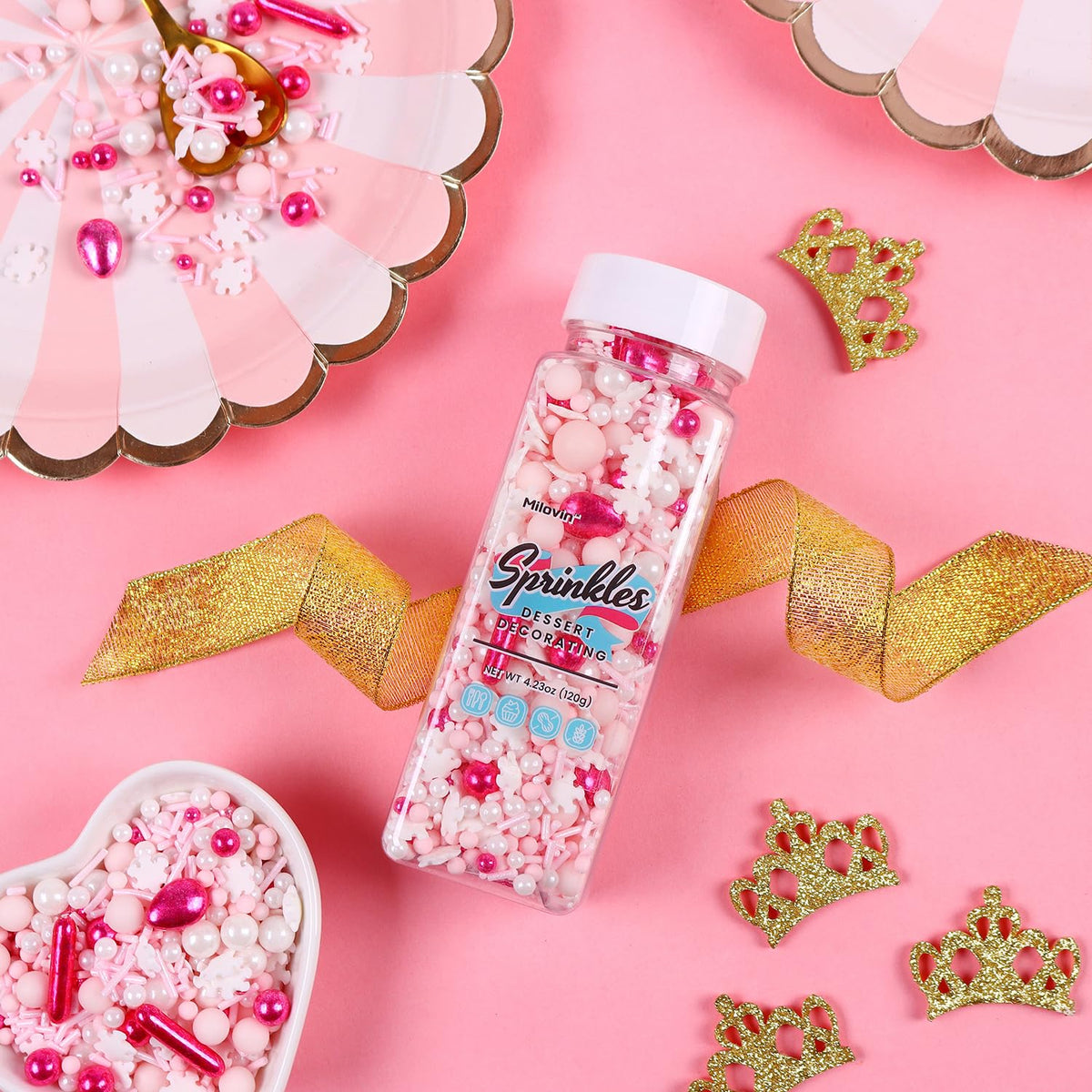 Pink Sprinkles for Cake Decorating, Pink Pearl Sprinkles, Metallic Sprinkle Mix for Cupcakes