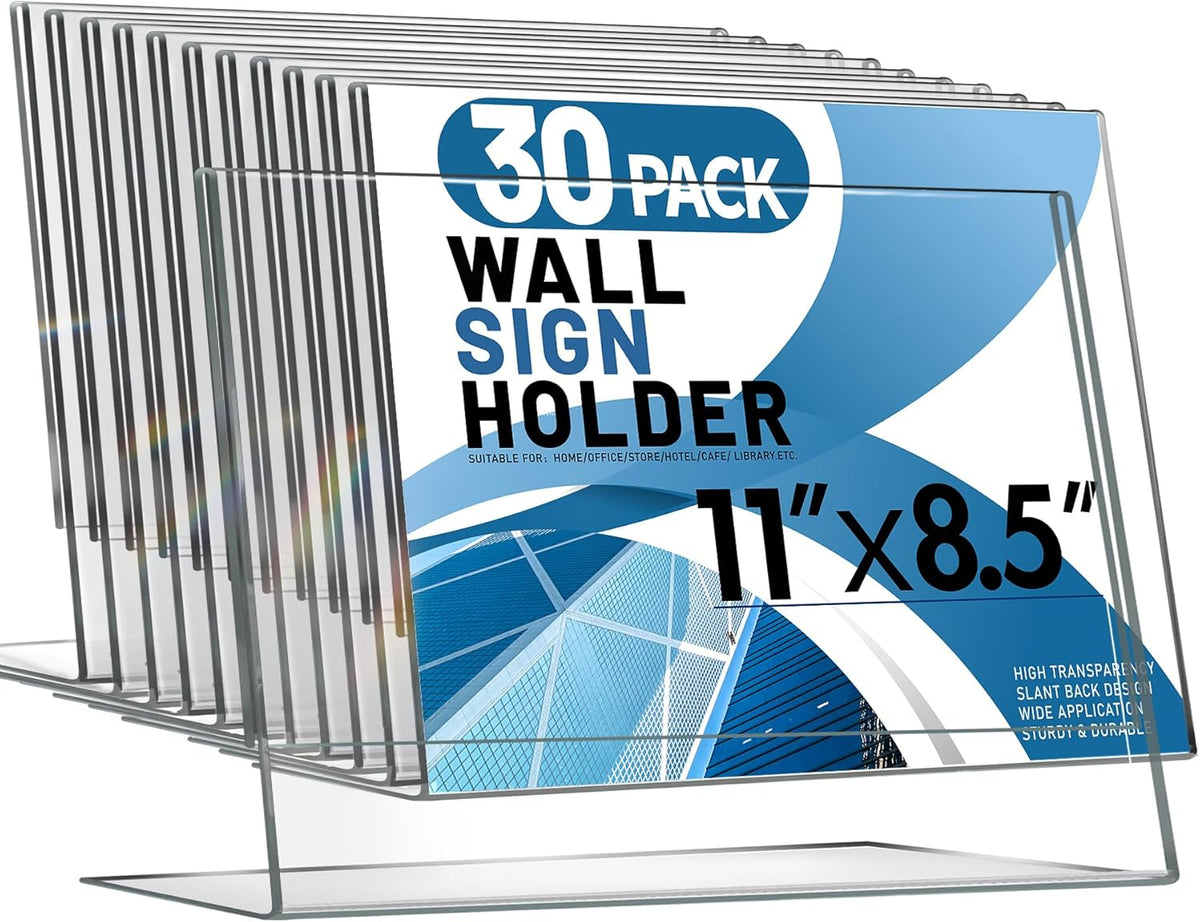 Aheroi 30Pcs Acrylic Sign Holder 8.5 x 11, L-shape Clear Sign Holders, Horizontal L-shape Acrylic