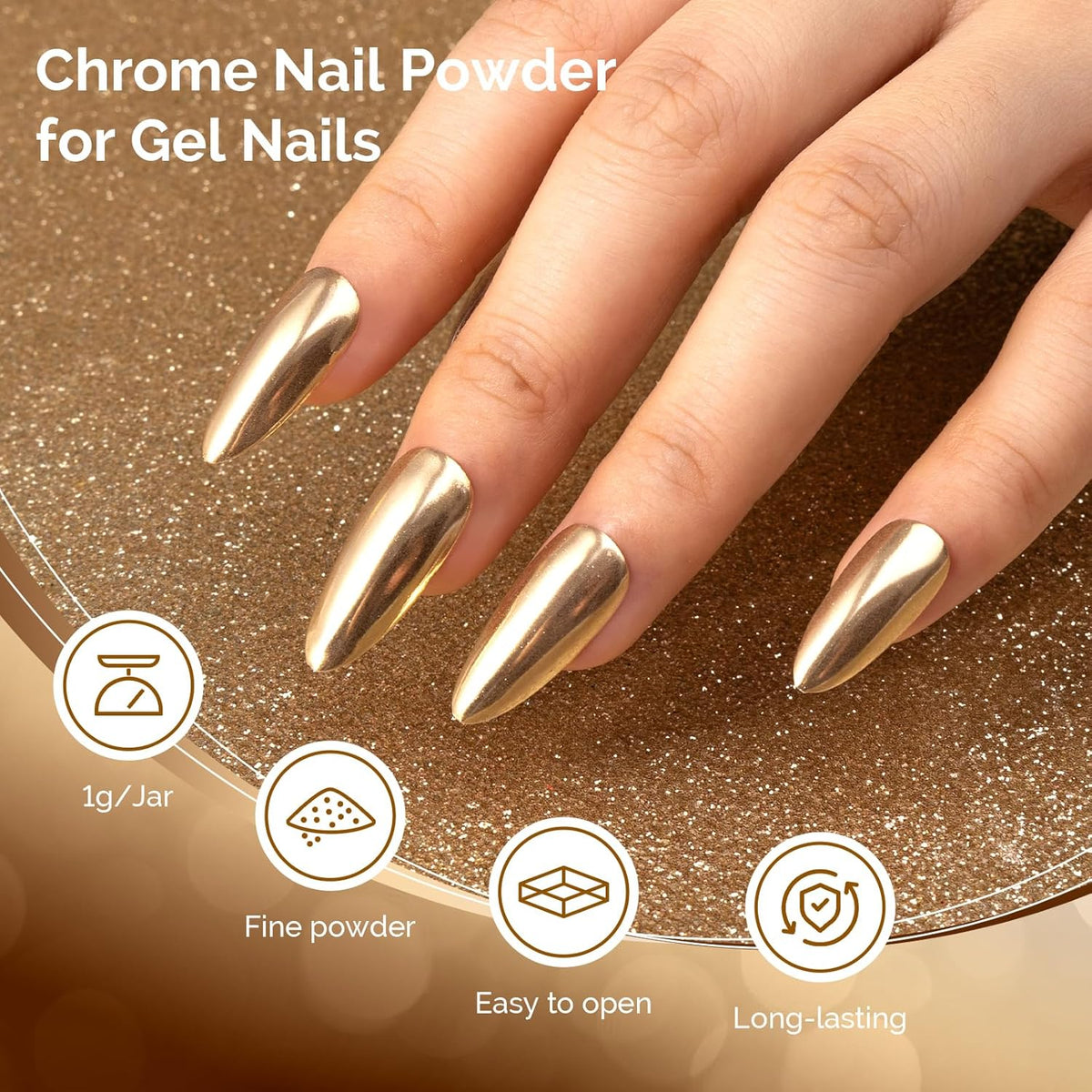 MelodySusie Champagne Gold Chrome Nail Powder for Gel Nails,Metallic Mirror Effect Pigment Stylish