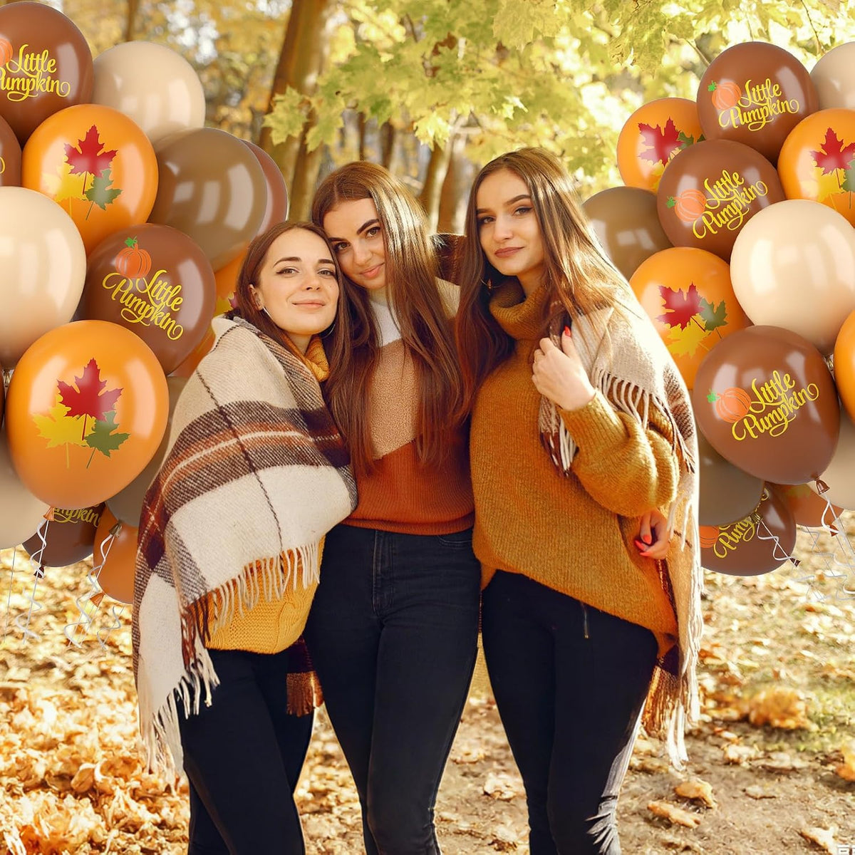 Fall Balloons, 52 PCS Brown Burnt Orange Autumn Balloons with Metallic Gold Confetti Balloon, Brown