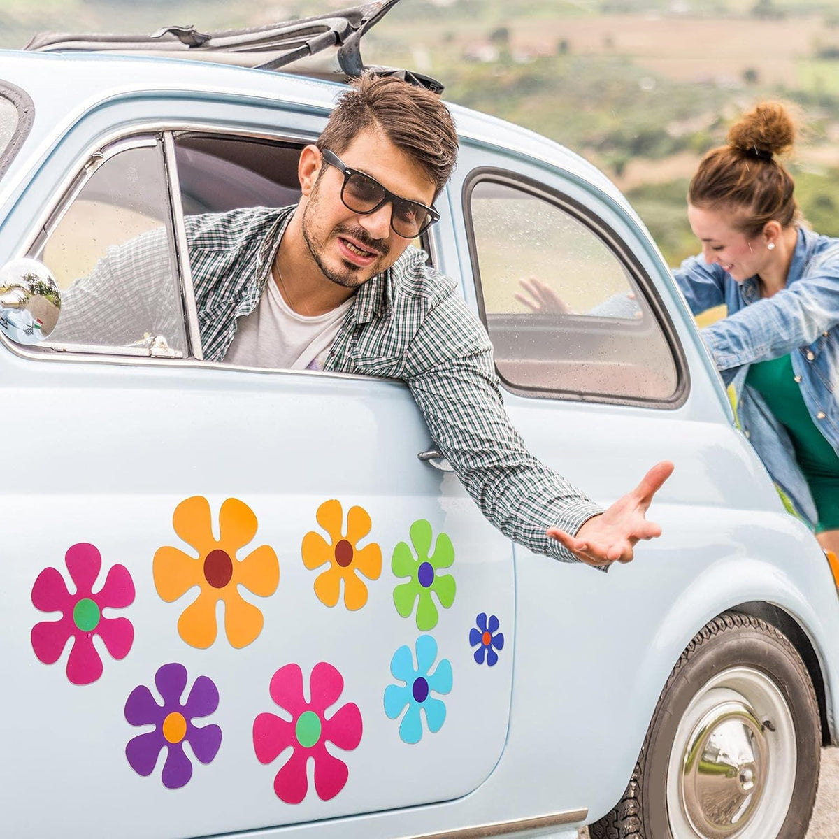 Car Flower Magnet Funny Magnetic Decals Decorations Cute Fridge Magnets 60s Flower Cutout Magnet