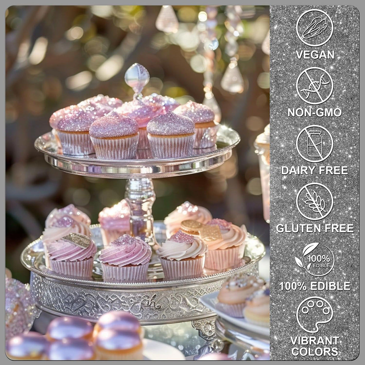 Black Edible Glitter - 5g Food Grade Cake Decorating Shimmering Glitter, Edible Sprinkle Luster