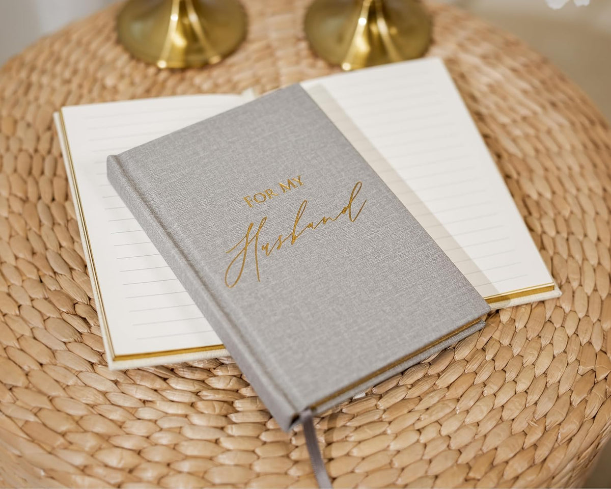 Hard Cover Vow Books (Set of 2) - For My Husband & For My Wife Grey & Cream Pocket Sized Foil