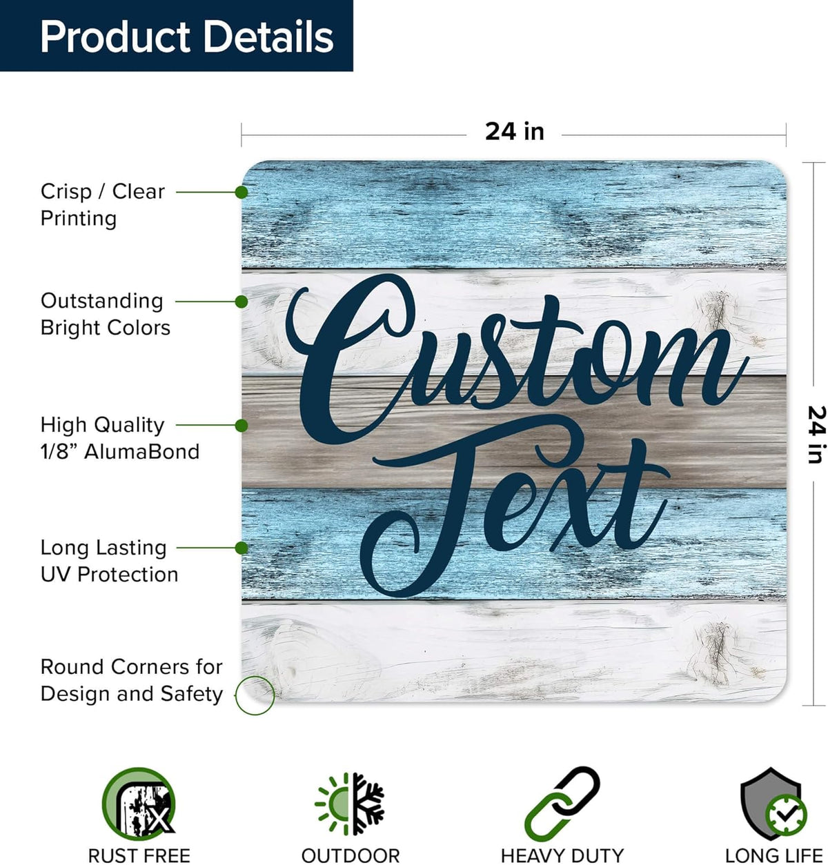 Custom Sign, Custom Street Sign, 11 Font Colors, 13 Font Styles, 4 Hole Options, 22 Sizes, 24x24