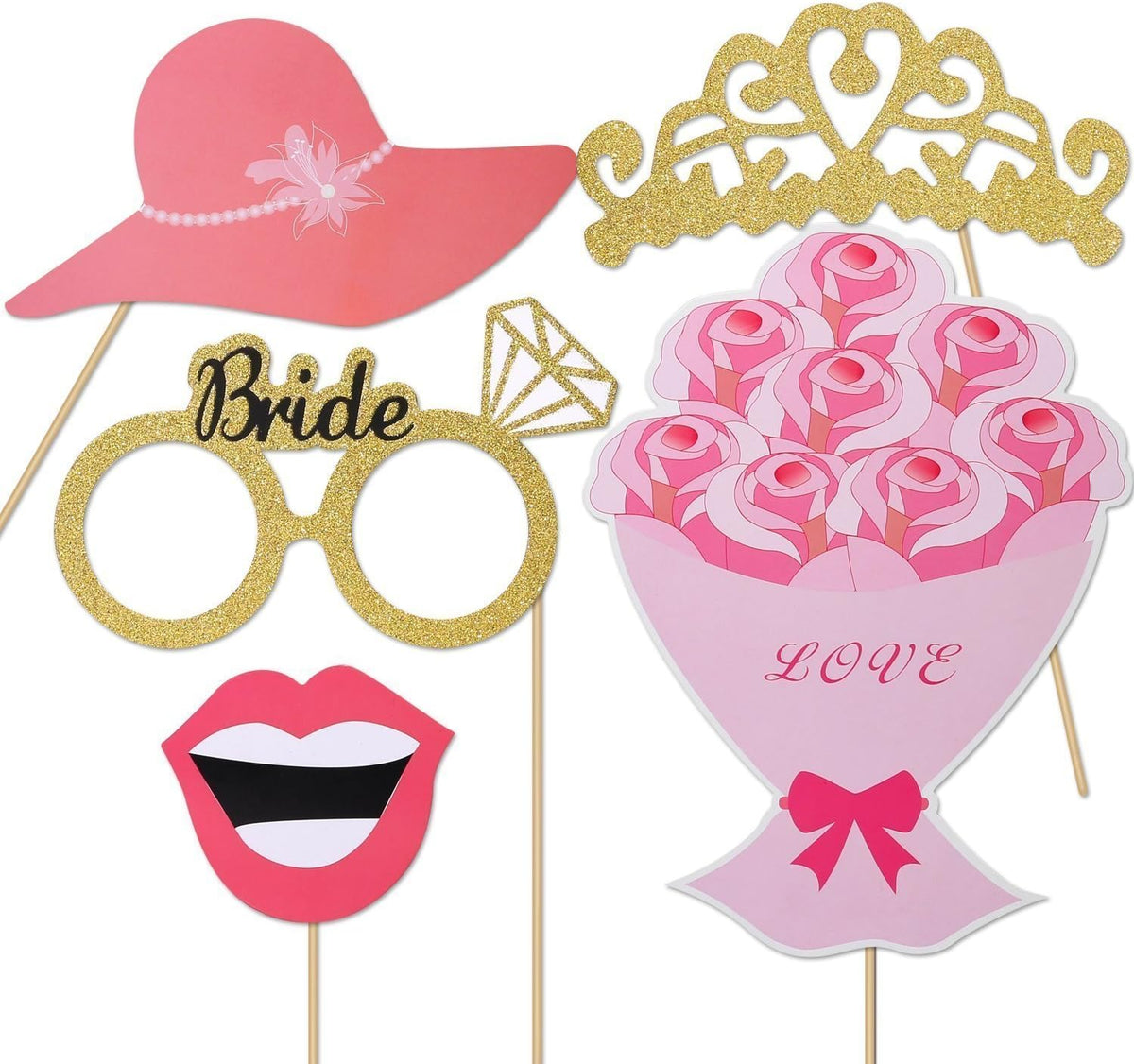 52pcs Wedding Photo Booth Props, Bachelorette Party Photo Booth Prop Kit for Bridal Shower