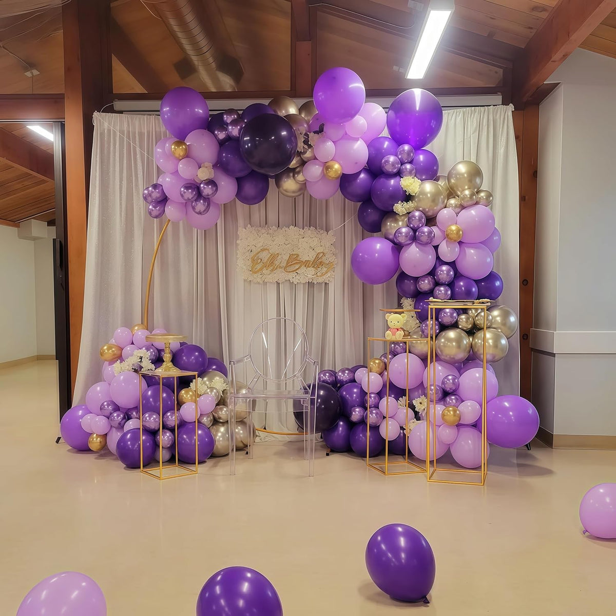 Purple and Gold Balloons, 12 Inch 35PCS Dark Pastel Purple Lavender Balloons with Metallic Gold