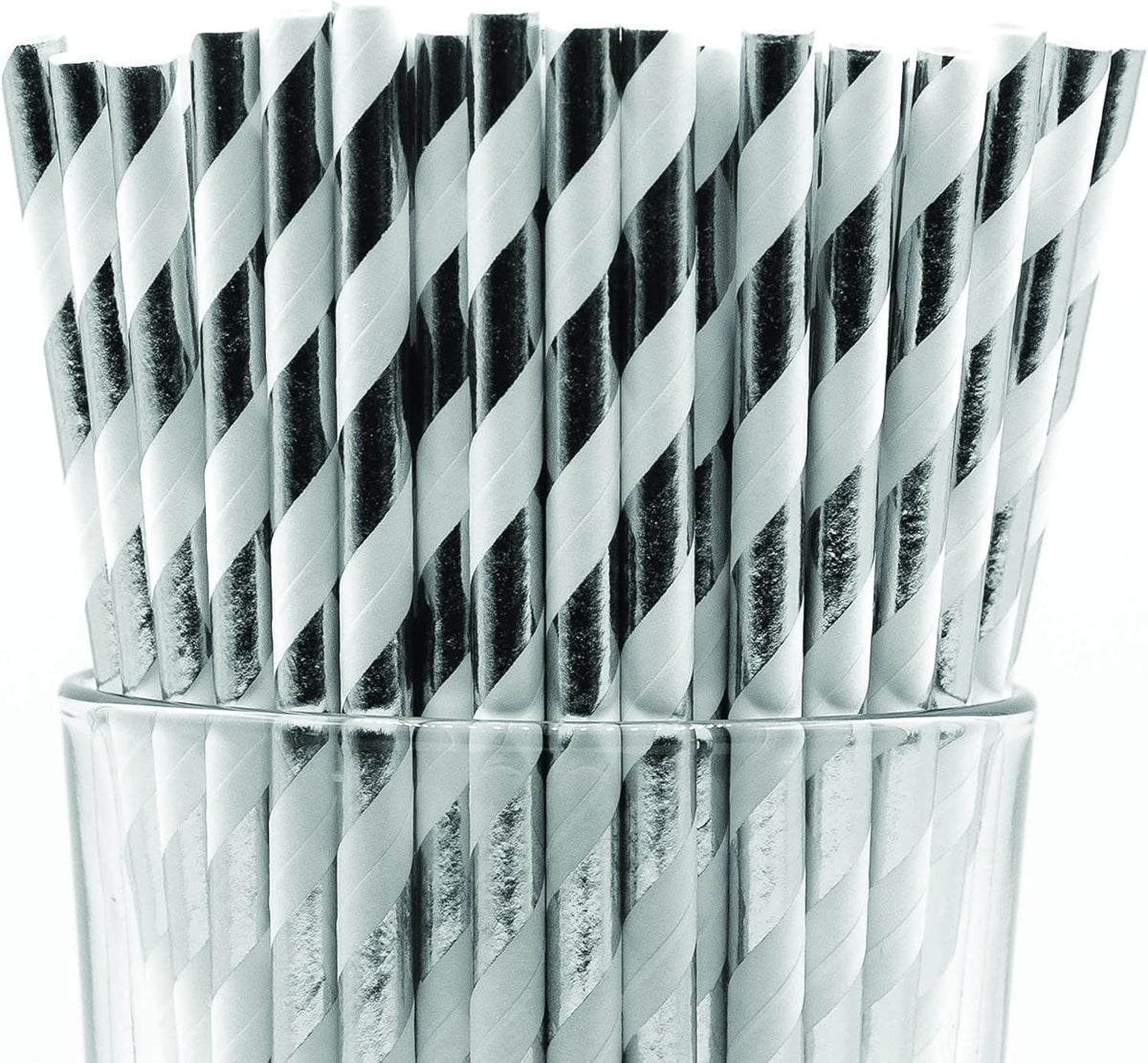 Pack of 900 Silver Foil Swirls Biodegradable 4-Ply Paper Drinking Straws (Compostable, Non-toxic