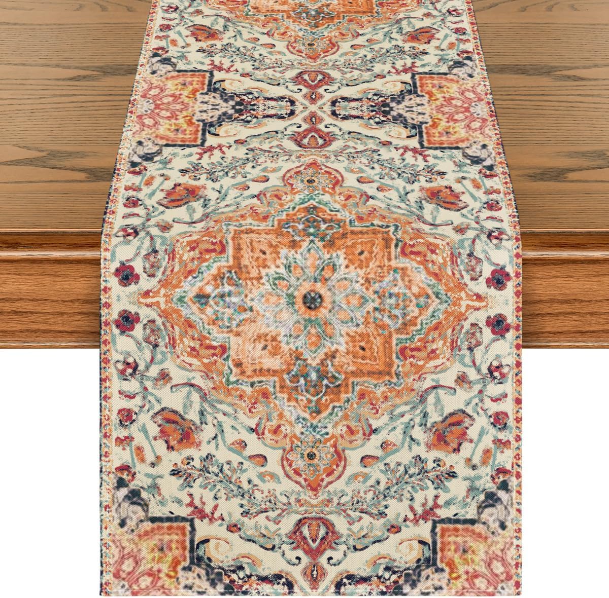 Artoid Mode Boho Bohemia Style Orange Table Runner, Country Rustic Farmhouse Magical Fall Kitchen