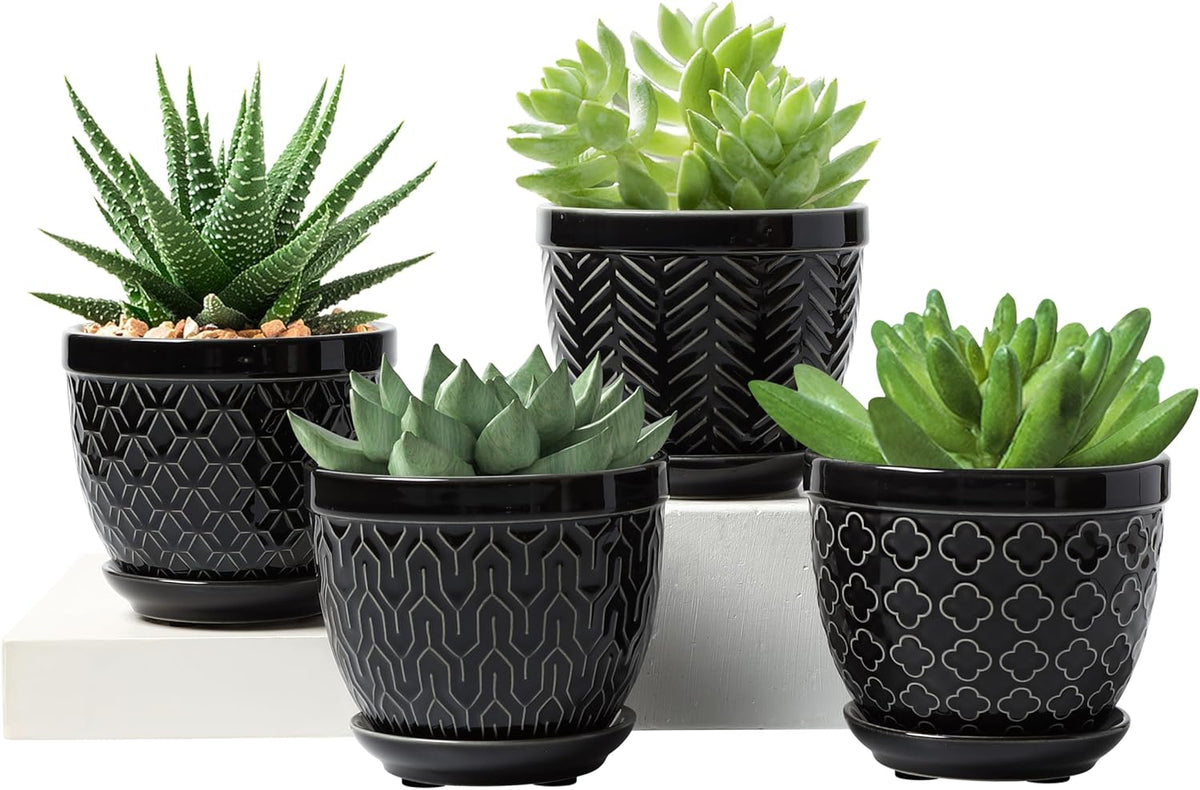 Sureasy Ceramic Plant Pots, 4.7 Inch Flower Pots for Indoor Plants, Succulent Pots with Saucer and