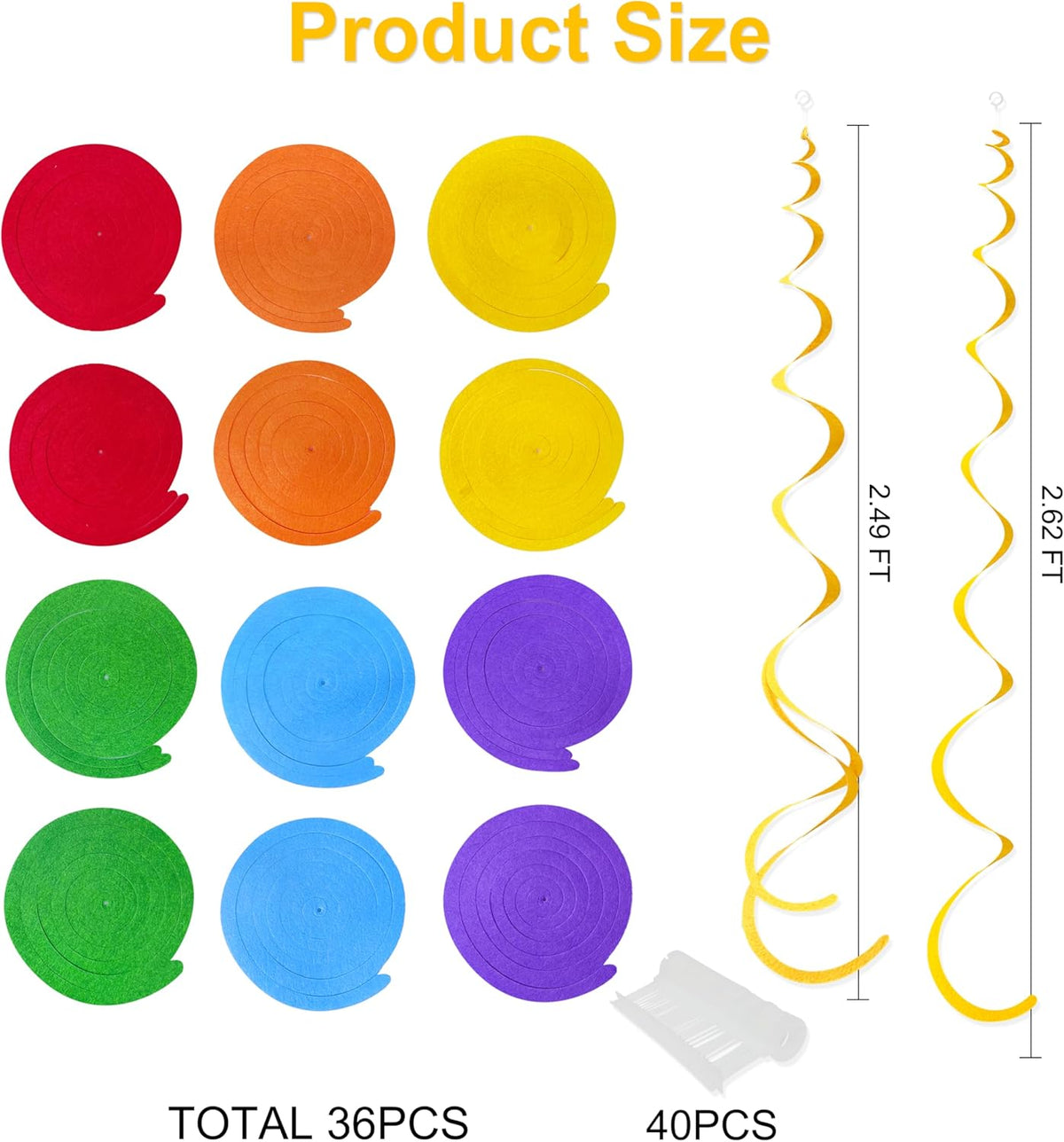 36 Pcs Rainbow Hanging Swirl Decorations Colorful Felt Swirl Streamer Spiral Ceiling Decorations
