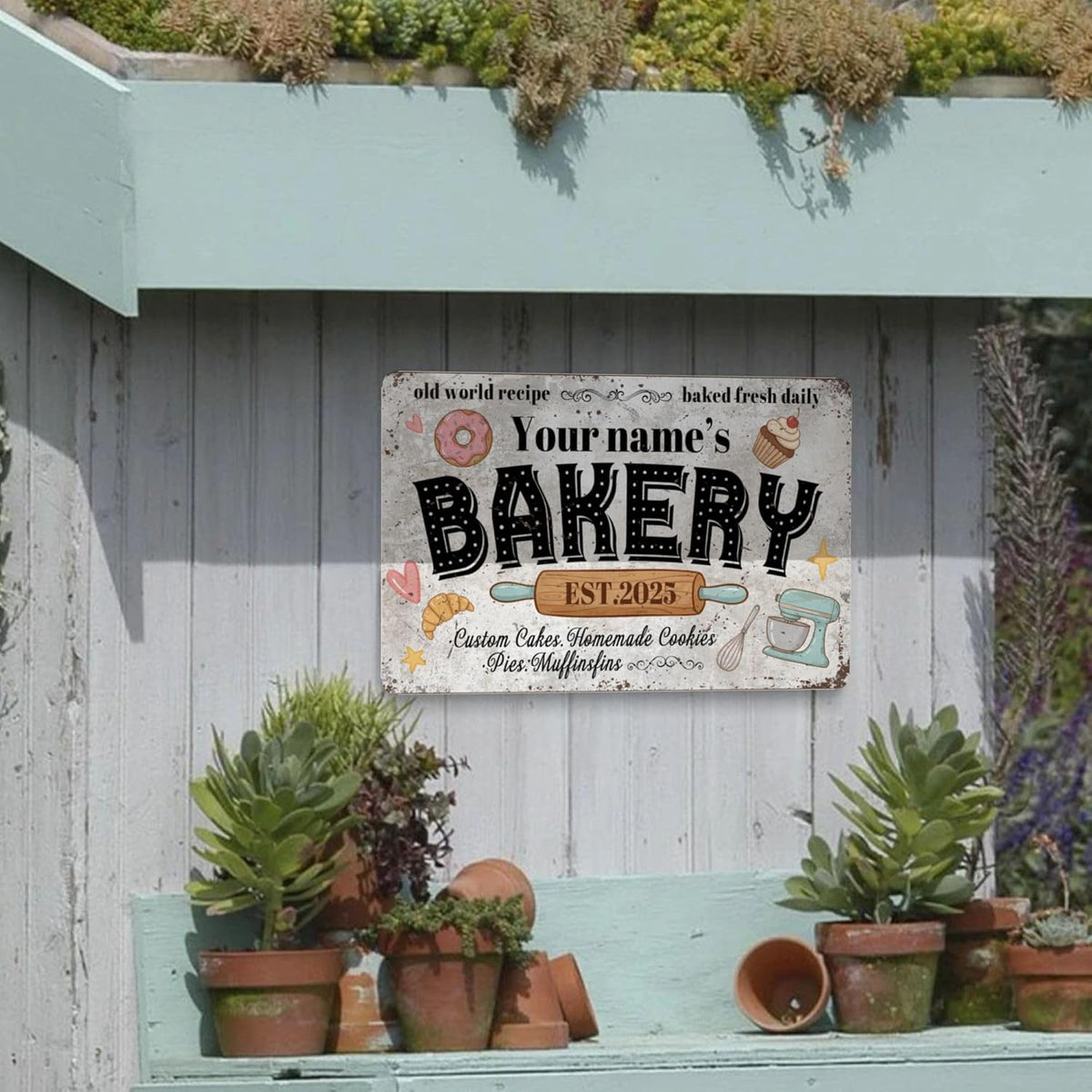 Custom Bakery Metal Sign Personalized Baked Goods Bakers Signs Decor Fresh Bread Daily Rustic Pies
