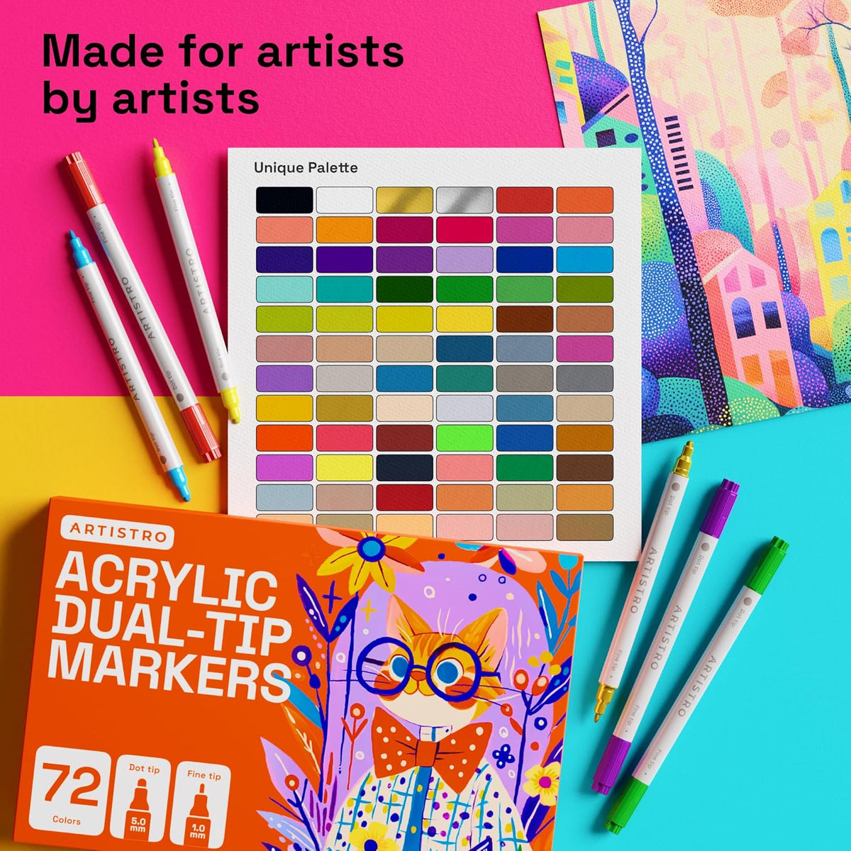 ARTISTRO Vibrant Acrylic Paint Markers for Rock, Fabric, Glass, Wood, Paper, Ceramic, Canvas & More