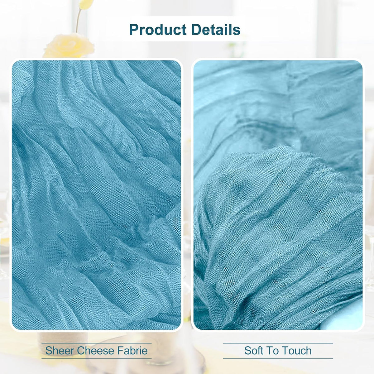 1 Pack Baby Blue Cheesecloth Table Runner 35x120 Inch 10Ft Rustic Gauze Cheese Cloth Table Runner