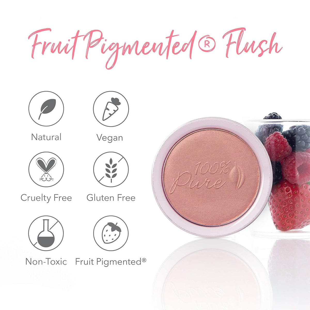 100% PURE Powder Blush (Fruit Pigmented), Peach, Soft Shimmery Finish, Nourishes Skin w/Rosehip