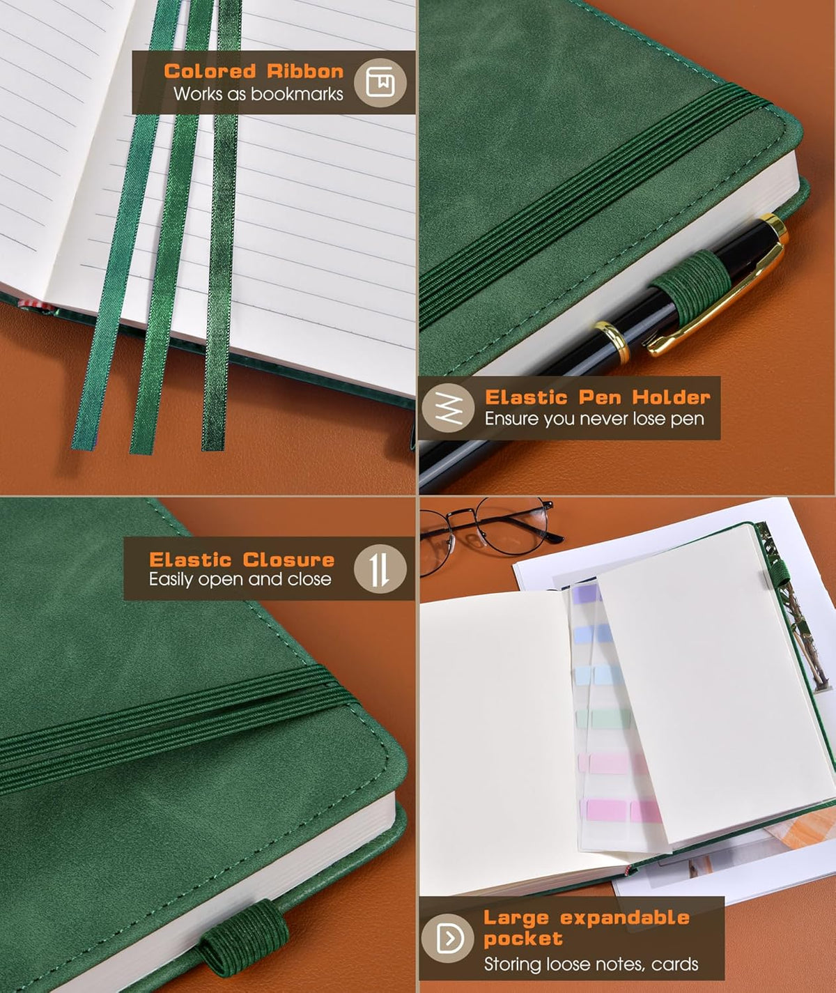 Lined Journal Notebook for Women Men, 256 Numbered Pages Hardcover Leather Journals for Writing, A5