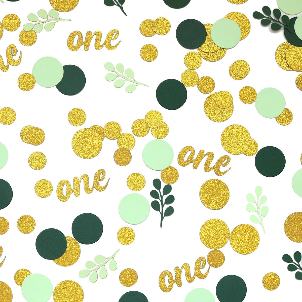 300PC Gold Glitter and Sage Green First Birthday Decorations for Girl/Boy Greenery Happy 1st