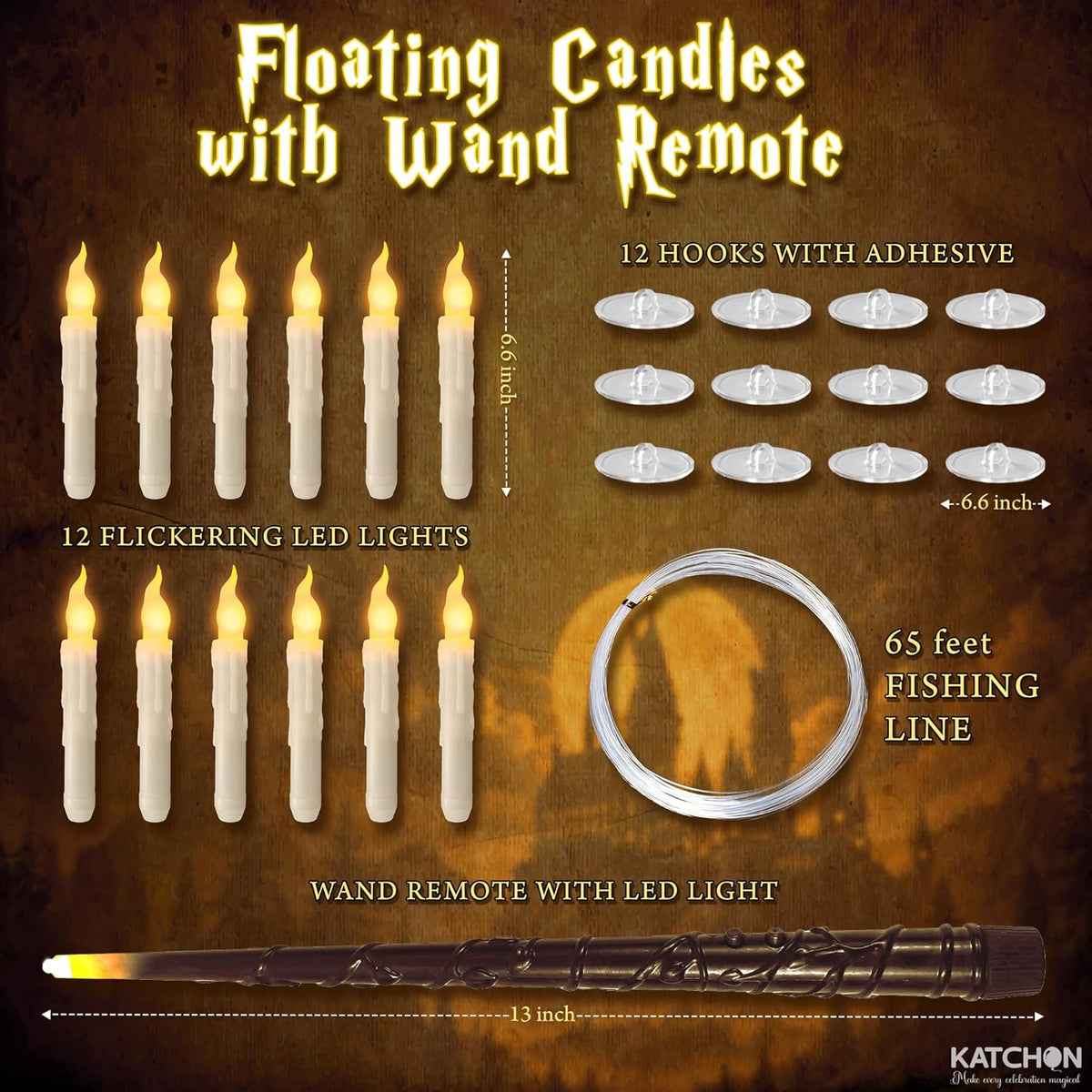KatchOn, Halloween Floating Candles with Wand Remote - 12 Pcs, Magic Flickering Warm Light