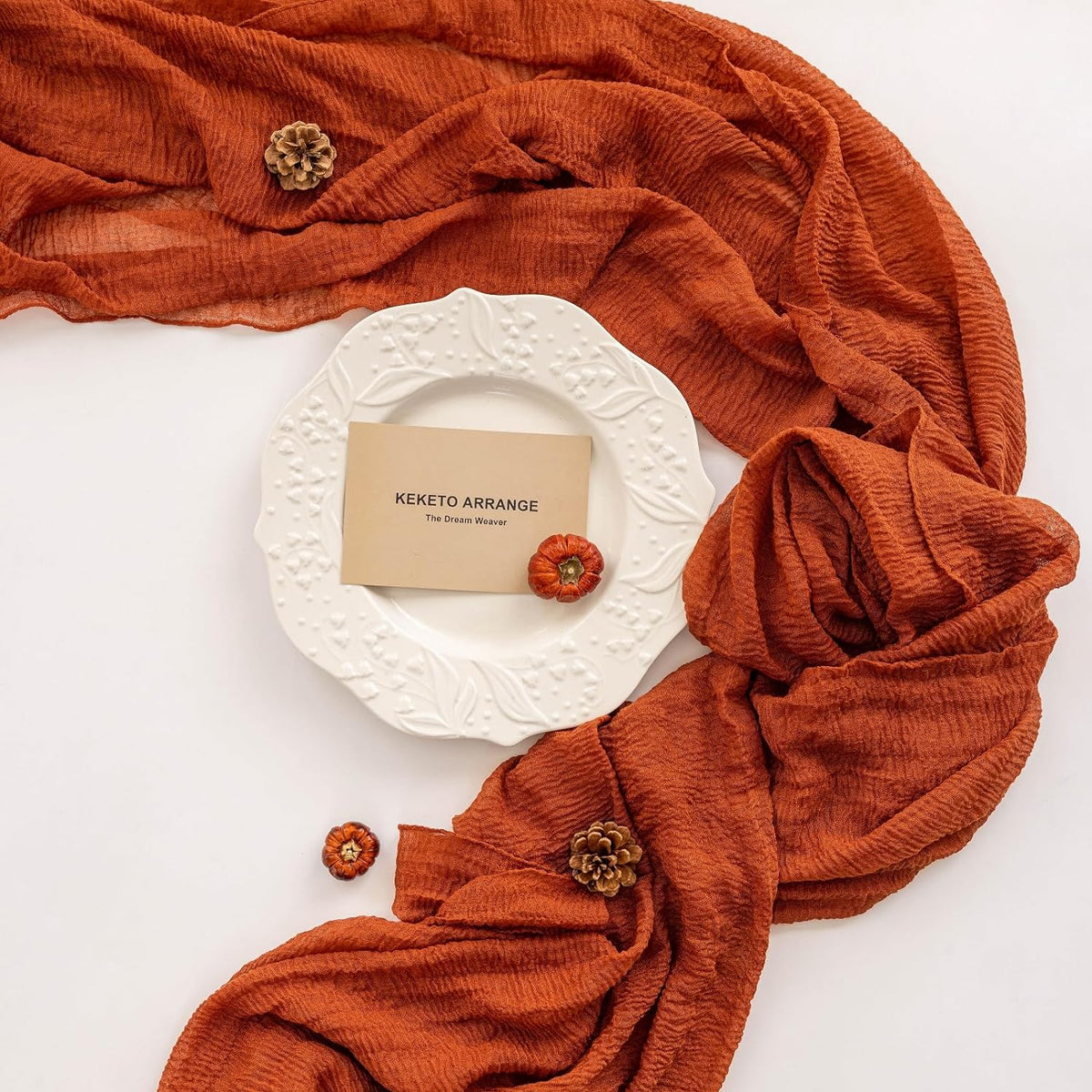 6pcs Fall Terracotta Table Runner Rust Gauze Rustic Cheesecloth 120 Inch 10 FT for Wedding Baby