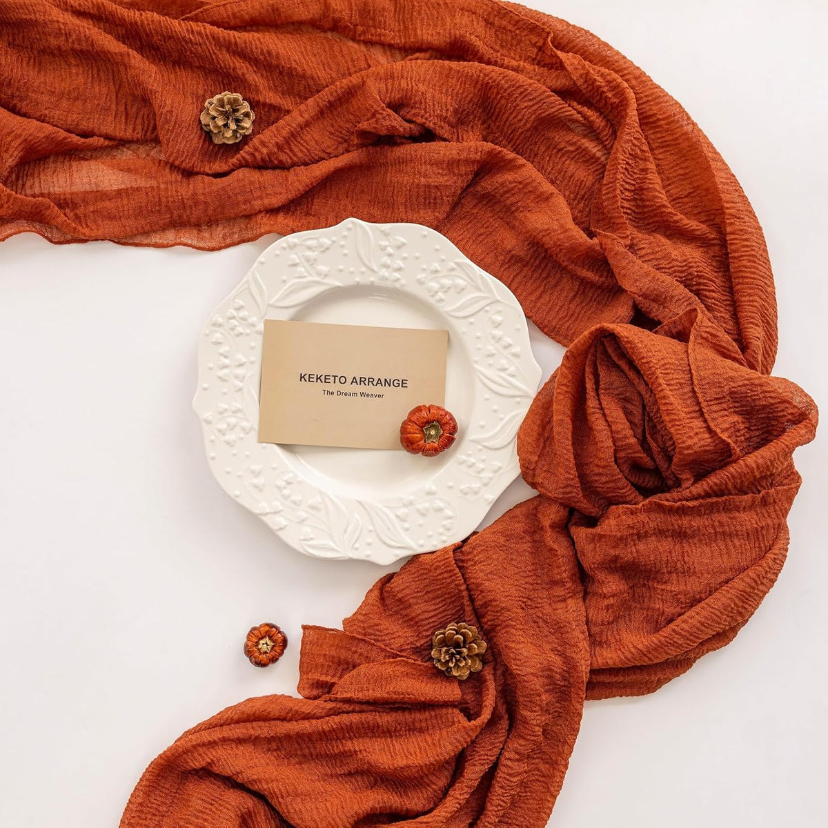 Keketo Fall Thanksgiving Table Runner Terracotta Rust Gauze 120 Inch 10 FT Rustic Burnt Orange