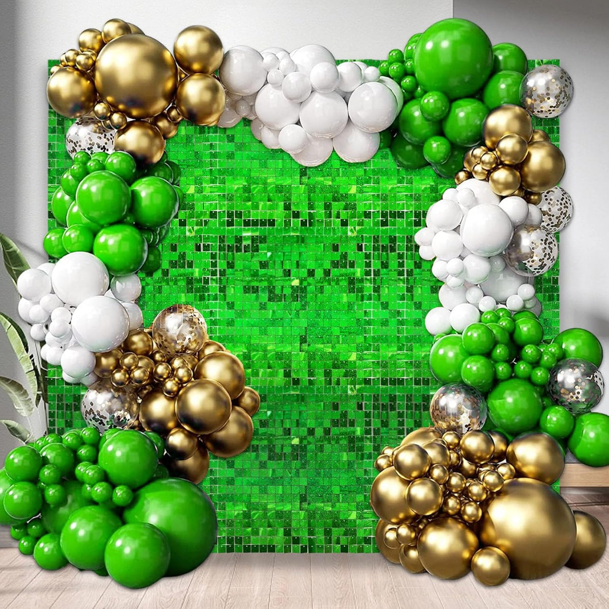 24PCS Green Shimmer Wall Backdrop, Laser Square Sequin Photo Backdrops Panel, Glitter Wall