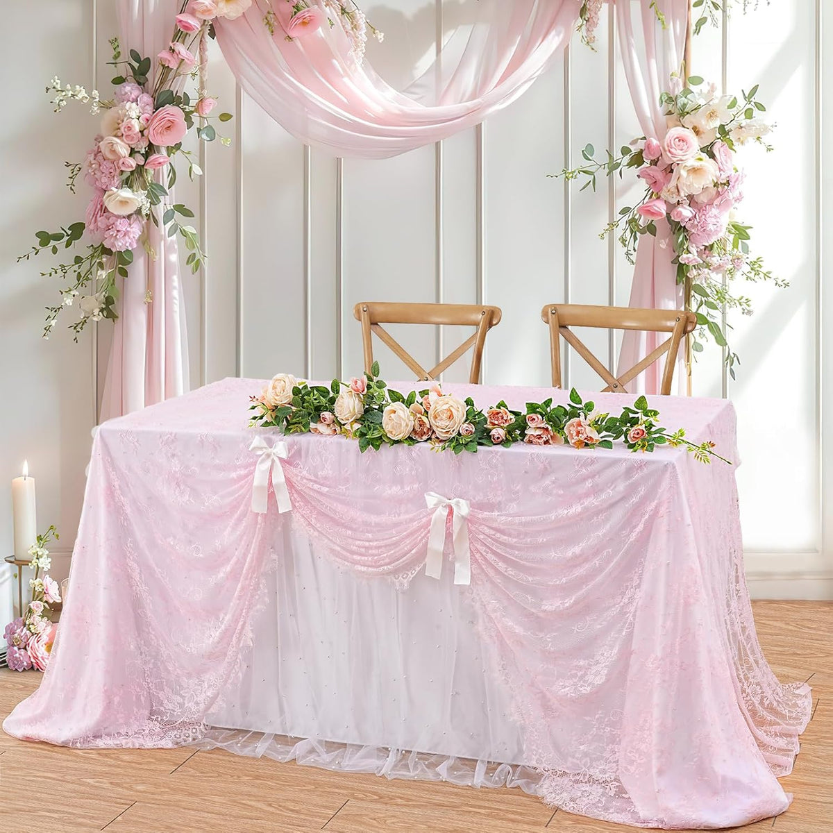 LuoluoHouse Pink Lace Table Cloth 60x120inch Tablecloth for Decorations Wedding Bridal Baby Shower