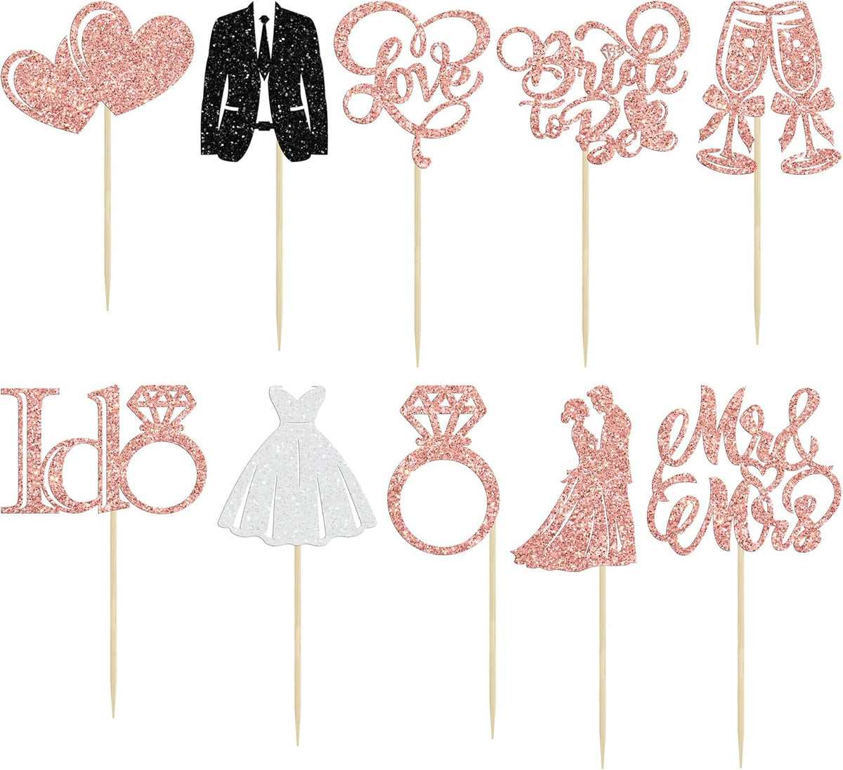 Gyufise 30Pcs Bride to Be Cupcake Toppers Glitter Diamond Ring I Do Love Cupcake Picks Miss to Mrs