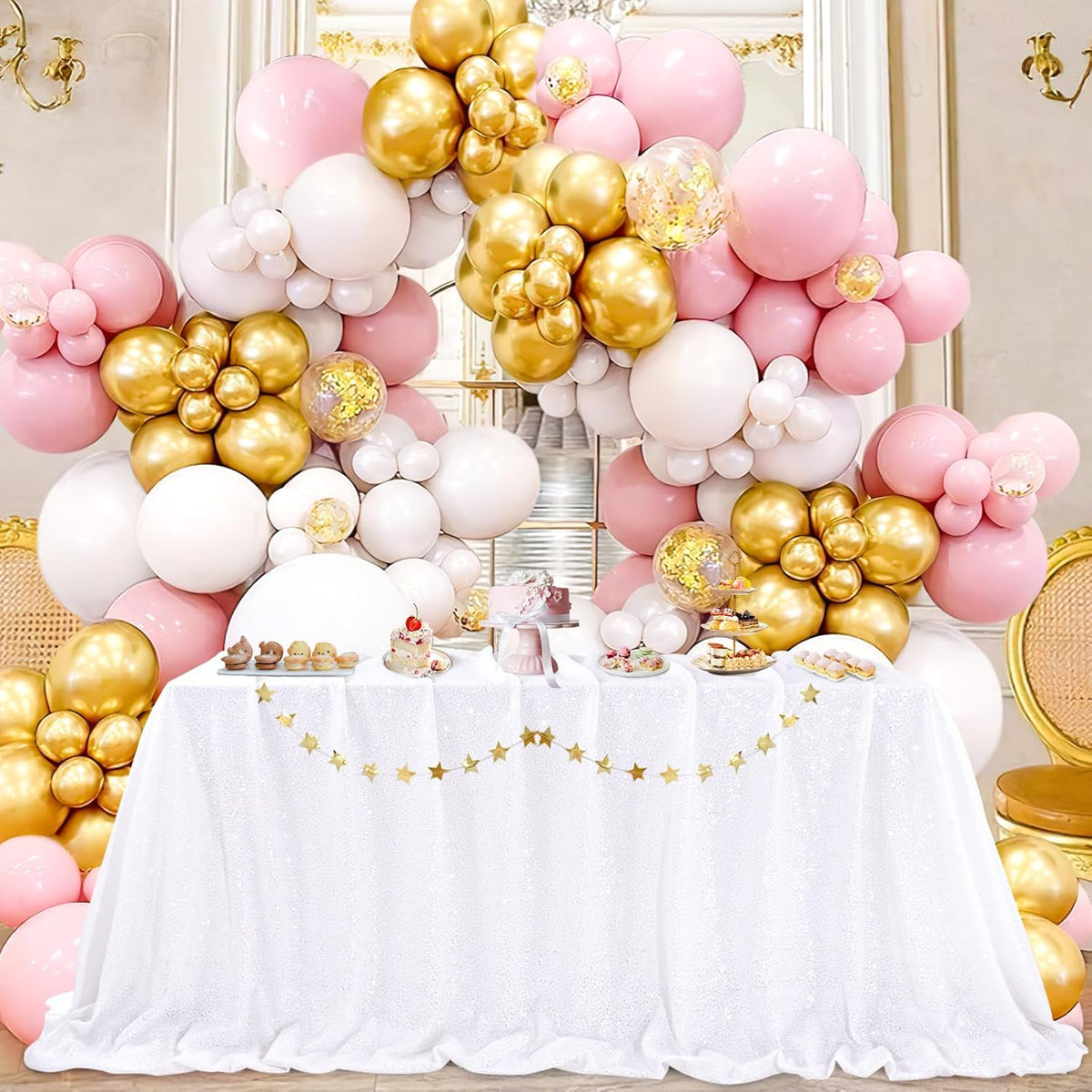 QueenDream White Tablecloth 60x102 Inch Rectangular Sequin Tablecloth for Baby Shower Wedding