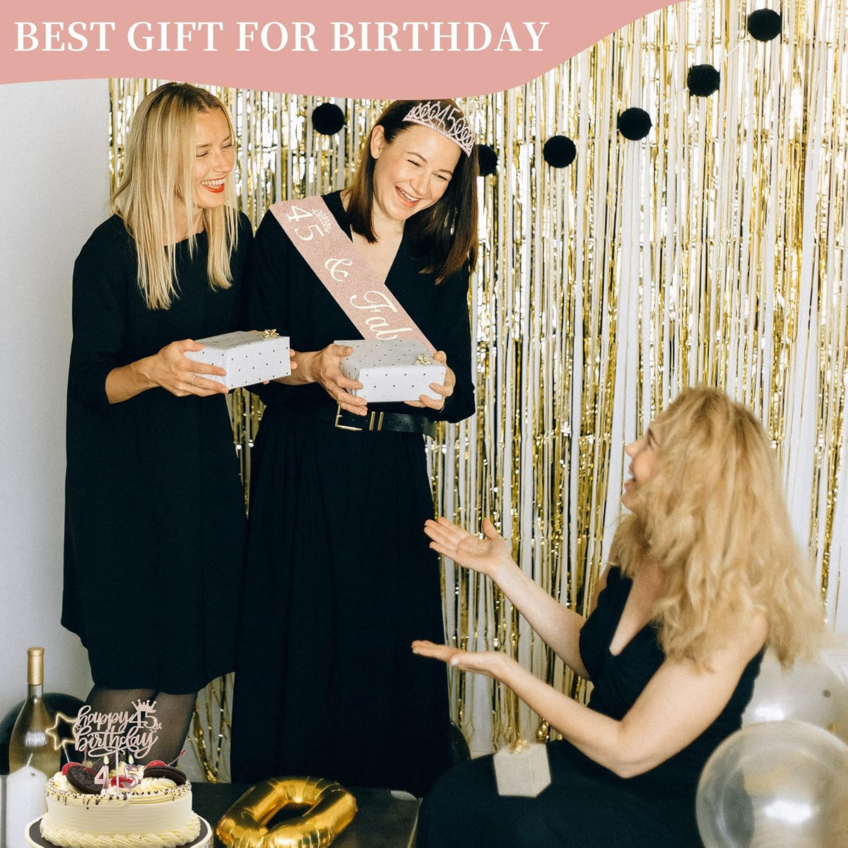 45 Birthday Decorations for Women Including Birthday Sash and Tiara, Cake Topper and Candles, 45