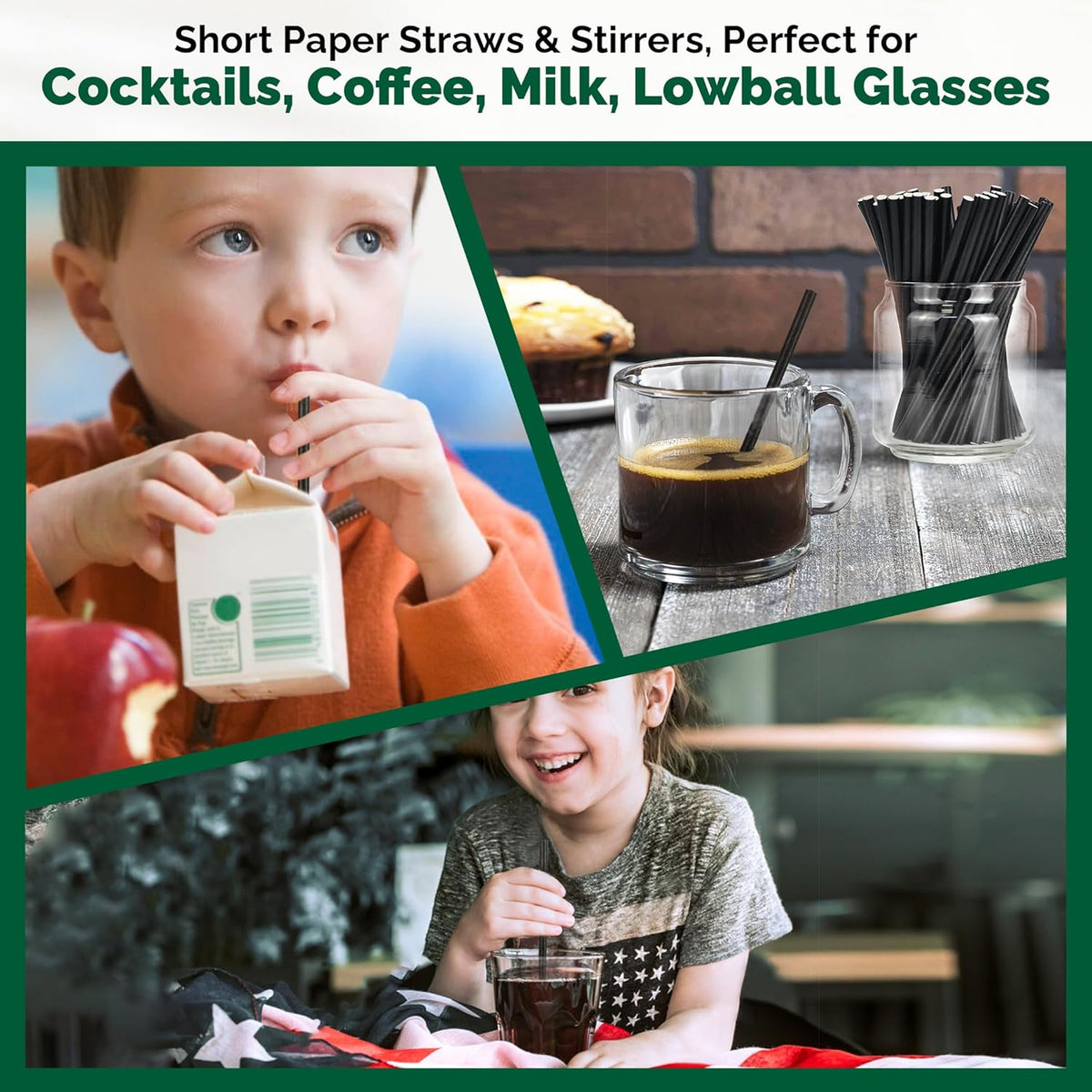 [400 Pack] Chunspak 5.75 inch Disposable Black Paper Cocktail Straws, Paper Bar Stirrers