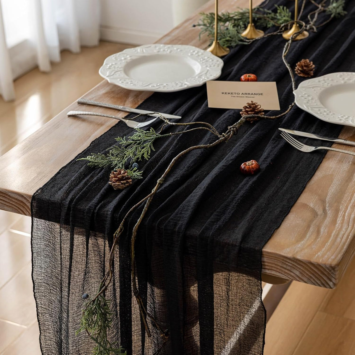 3pcs Halloween Table Runner Black Cheesecloth Gauze Rustic Premium Cotton Cheese Cloth Table Runner