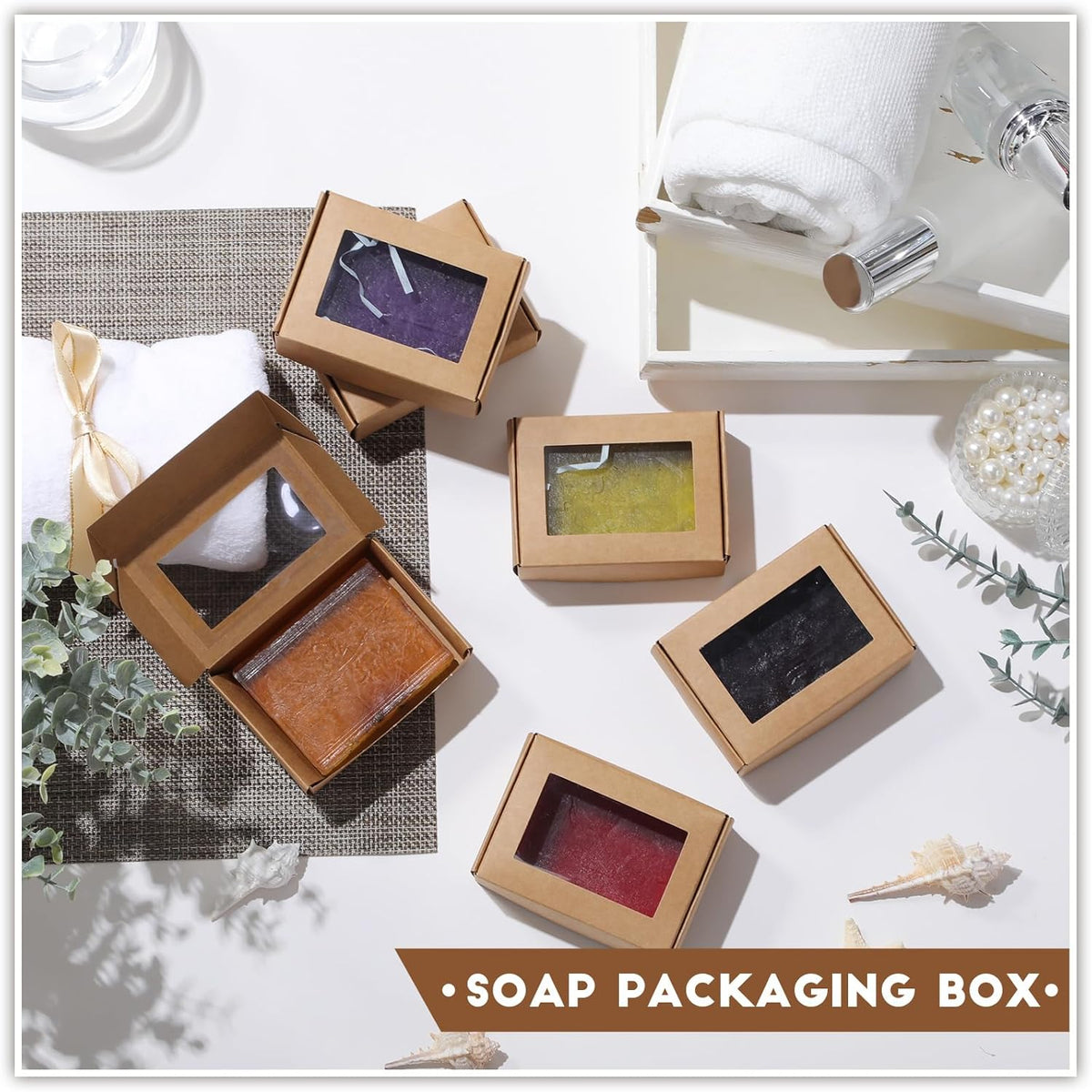 Zonon 30 Pcs Soap Boxes for Homemade Packaging, Mini Kraft Treat Boxes with Window for Bakery Candy