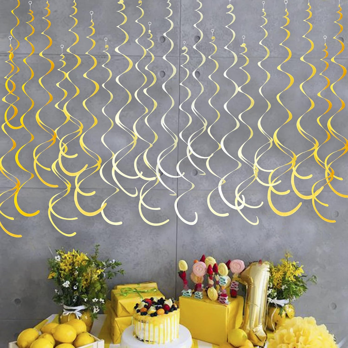36Pcs Yellow Hanging Swirl Decorations Ombre Yellow Felt Swirl Streamer Spiral Ceiling Decoration