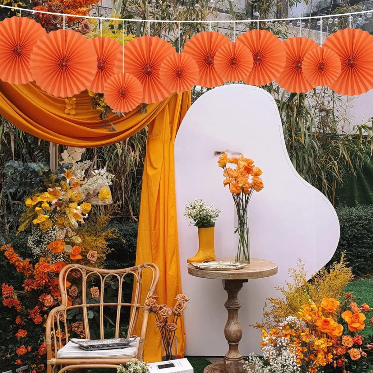 Orange Hallowmas Party Hanging Fans DIY Set - 12pcs Paper Fans with Pinwheels - DIY Paper Craft for