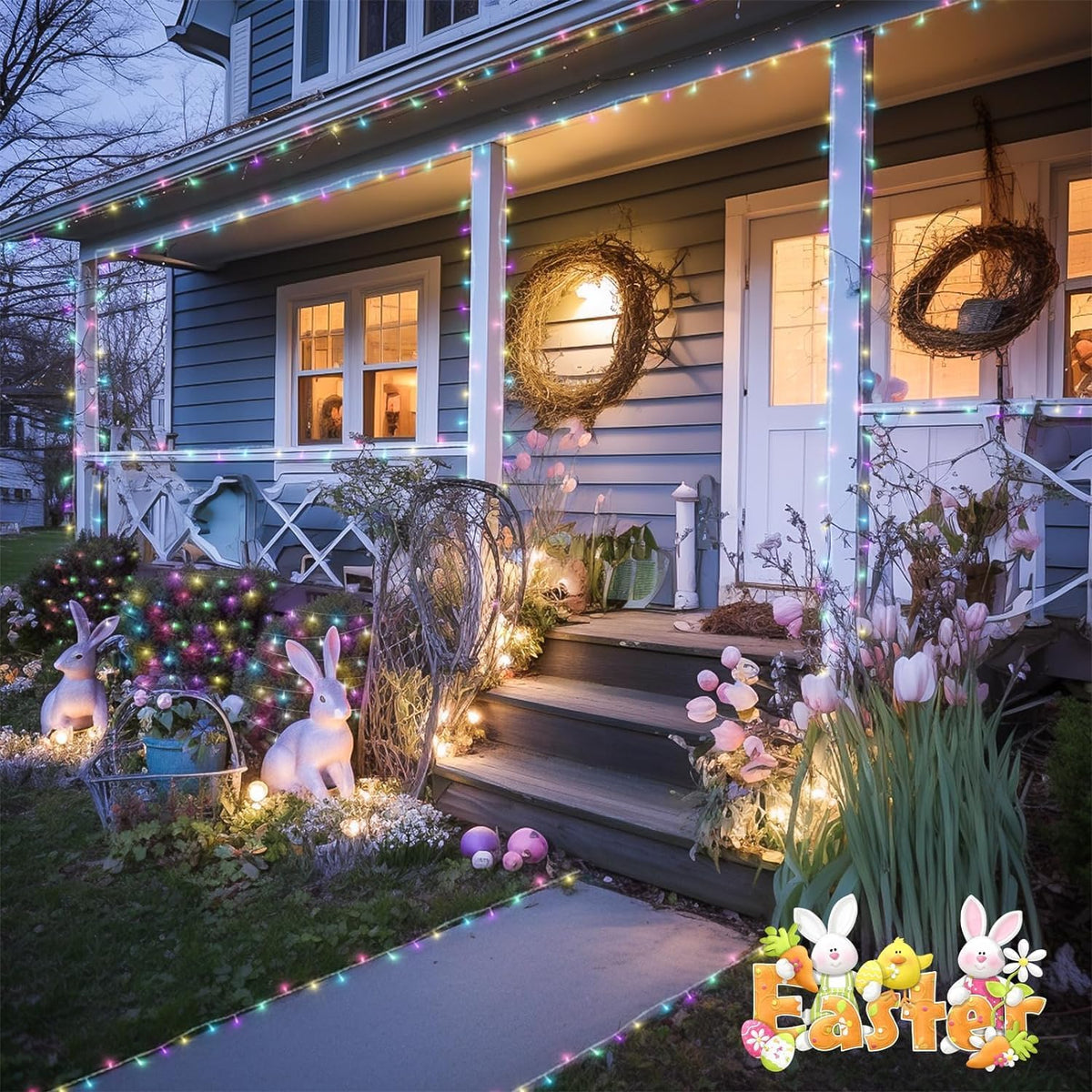 JMEXSUSS Easter Lights Clear Wire Outdoor Indoor, 168ft 600 LED Multicolor Easter String Lights