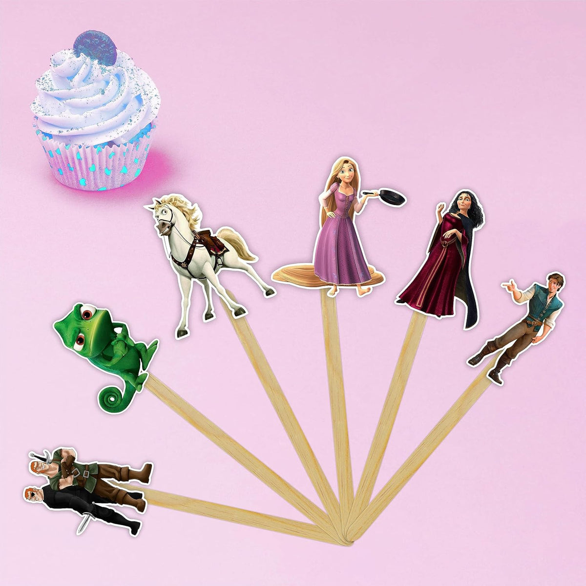 "Rapunzl Cupcake Toppers – Princess Fairy Tale Theme Birthday Party Supplies – Magical Cupcake
