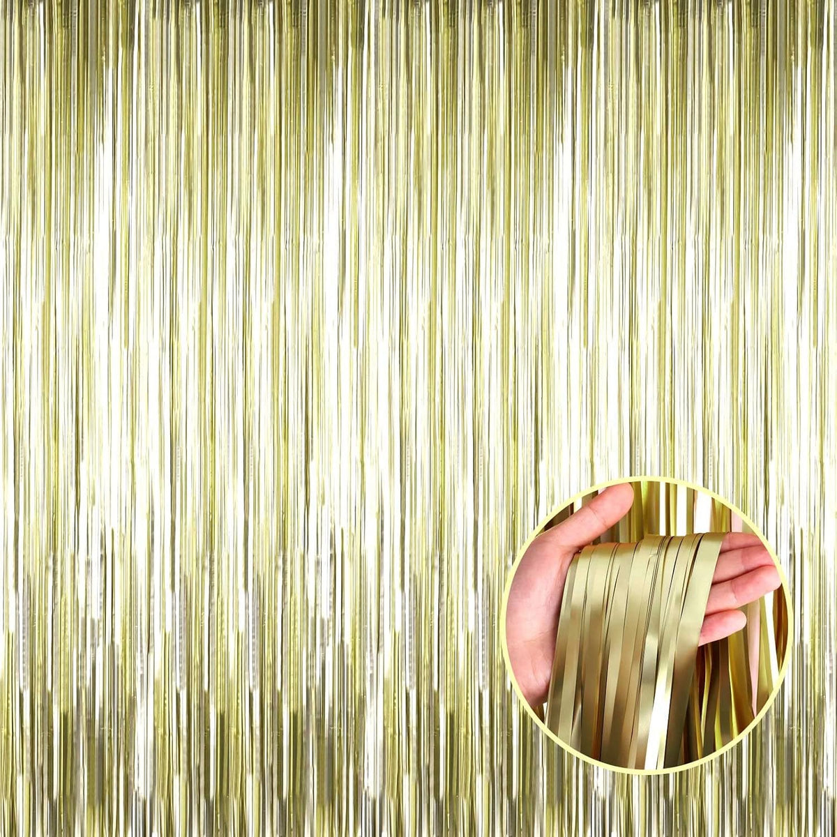 4 Pack Light Gold Foil Fringe Curtain Backdrop, 3.28Ft x 8.2Ft Metallic Tinsel Foil Fringe Streamer