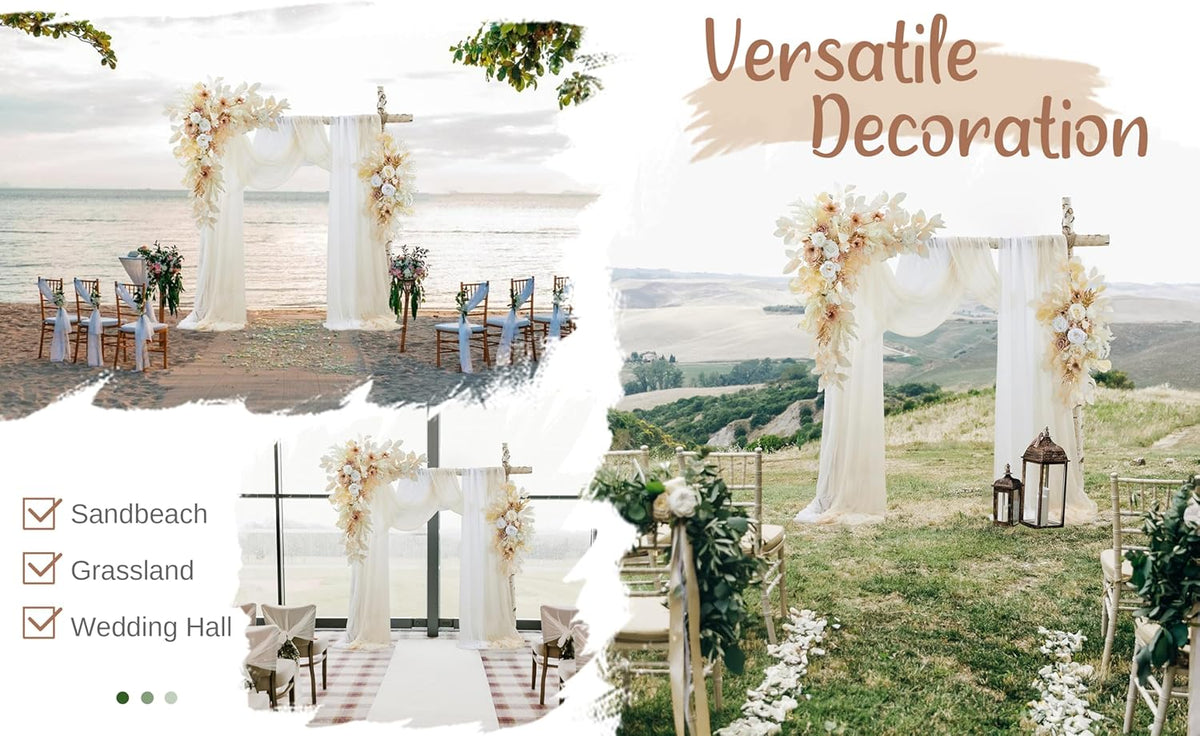 Wedding Arch Flowers with Drapes Kit (Pack of 4) - 2pcs Artificial Beige Deluxe Swag with 2pcs