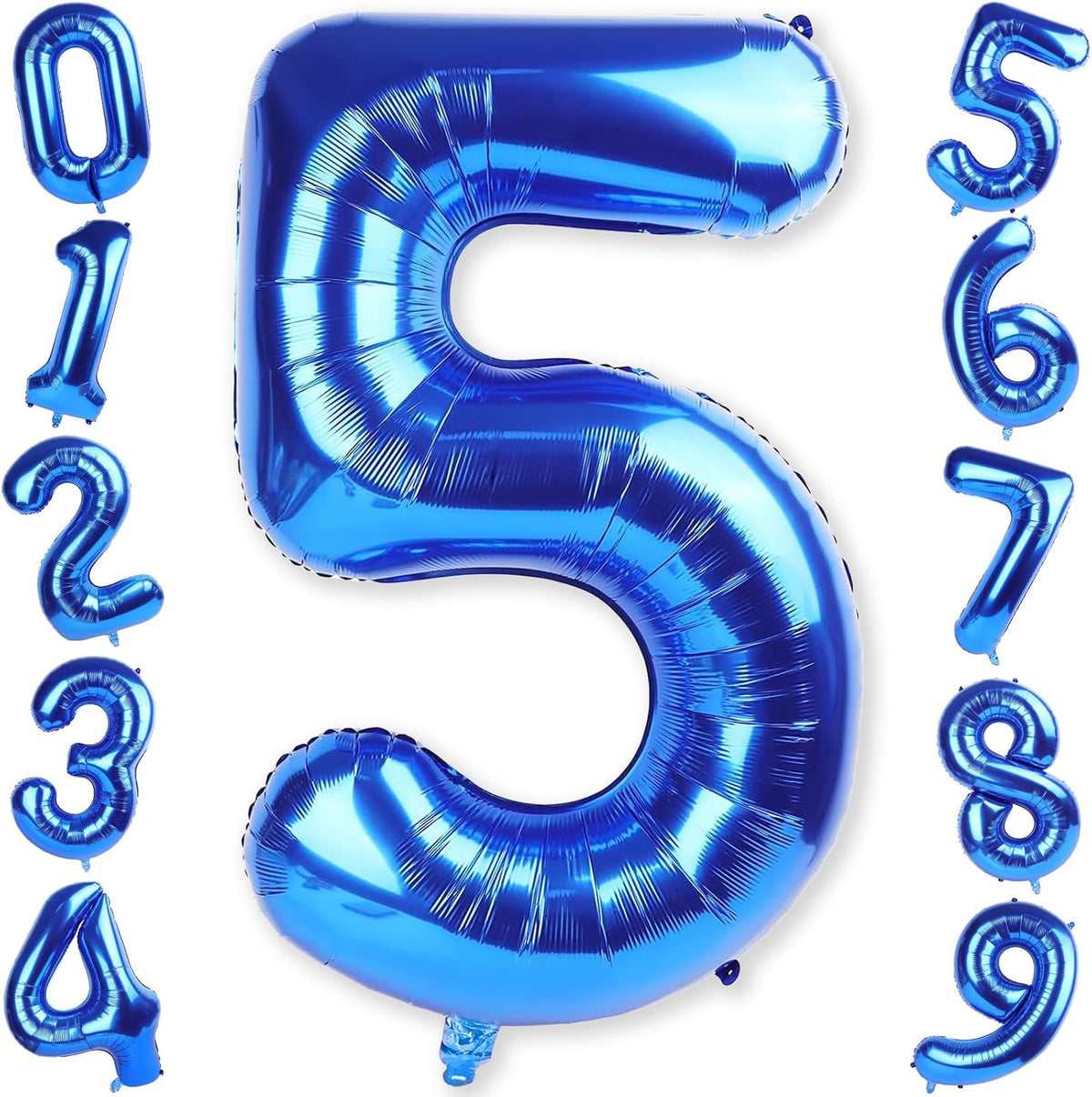 Navy Blue Balloon Number 5, 40 Inch Large Self Inflating Foil Mylar Number Balloons 0-9 for Boys