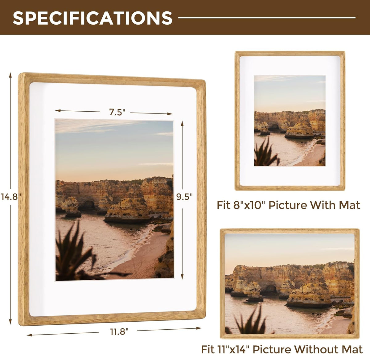 11x14 Wooden Picture Frames USA-Sourced Natural Oak Wood Solid Wood Photo Frame Handcrafted Rounded