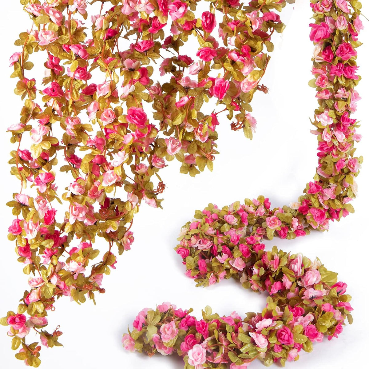 8 Pcs x 8.2 ft Flower Garland Artificial Rose Vine Flowers with Green Leaves Hanging Fake Roses