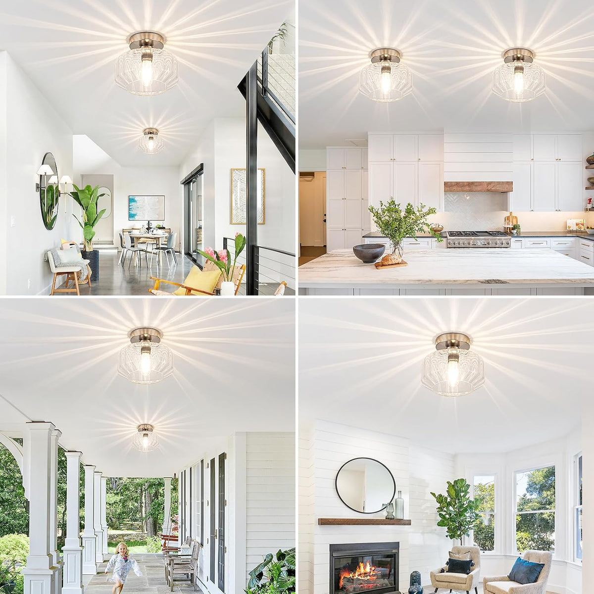 Brushed Nickel Semi Flush Mount Ceiling Light Fixture with Textured Glass & Included 1200 Lumens