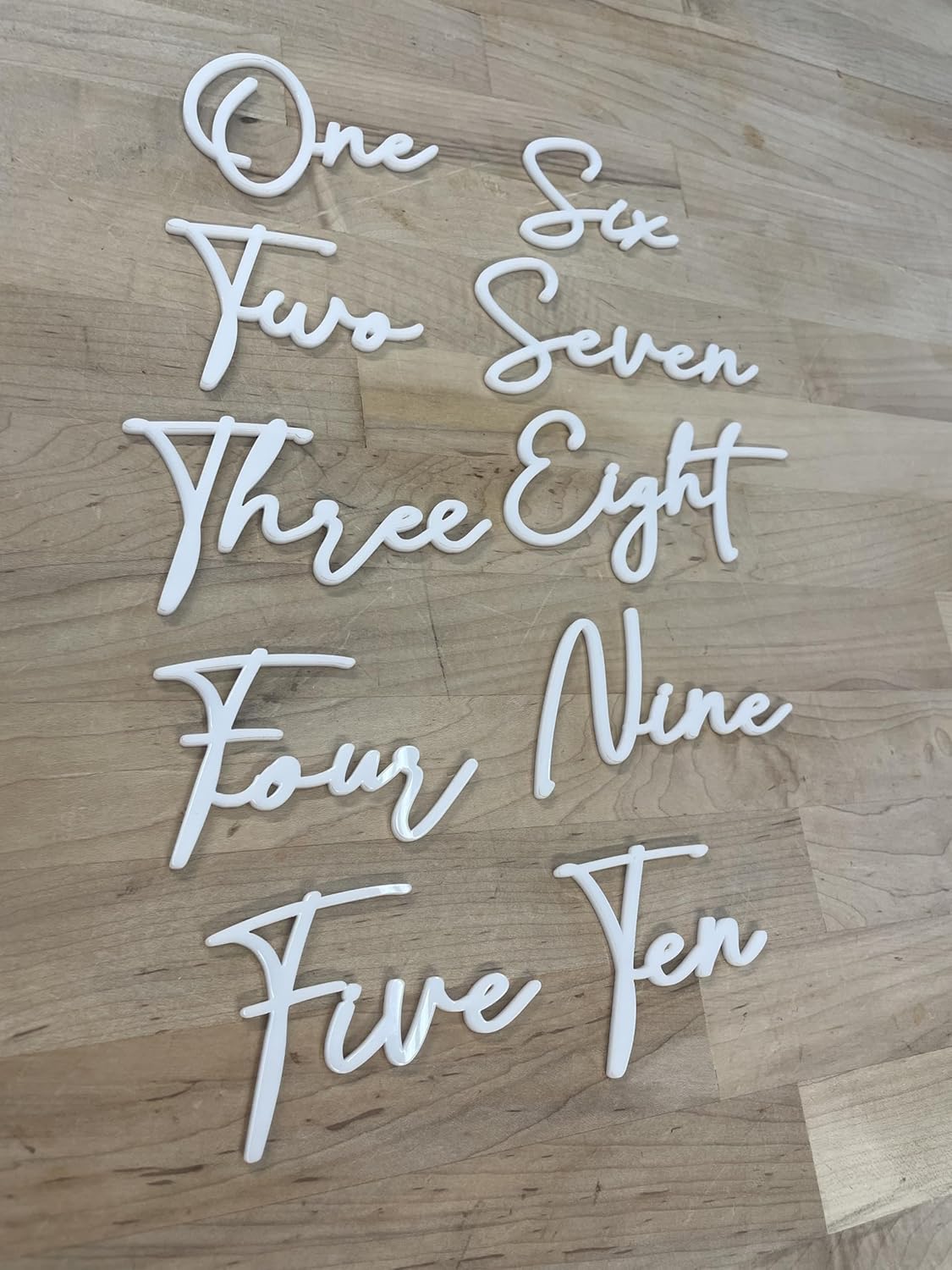Cursive Wedding Table Number SET, DIY thin modern Black or White acrylic cutouts with silicone glue