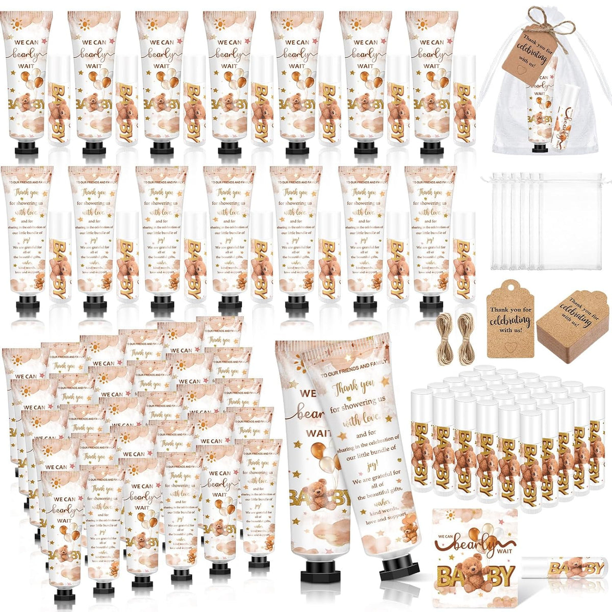 50 Sets 200 Pcs Baby Shower Hand Lotion and Lip Balm Gift Theme Baby Shower Party Favors Travel