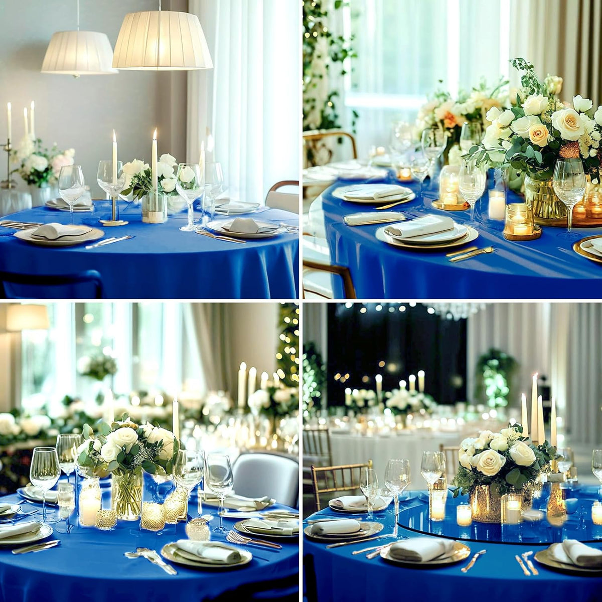 Round Tablecloth 120 Inch 6 Pack Royal Blue Tablecloths Washable Decorative Linen Polyester Table